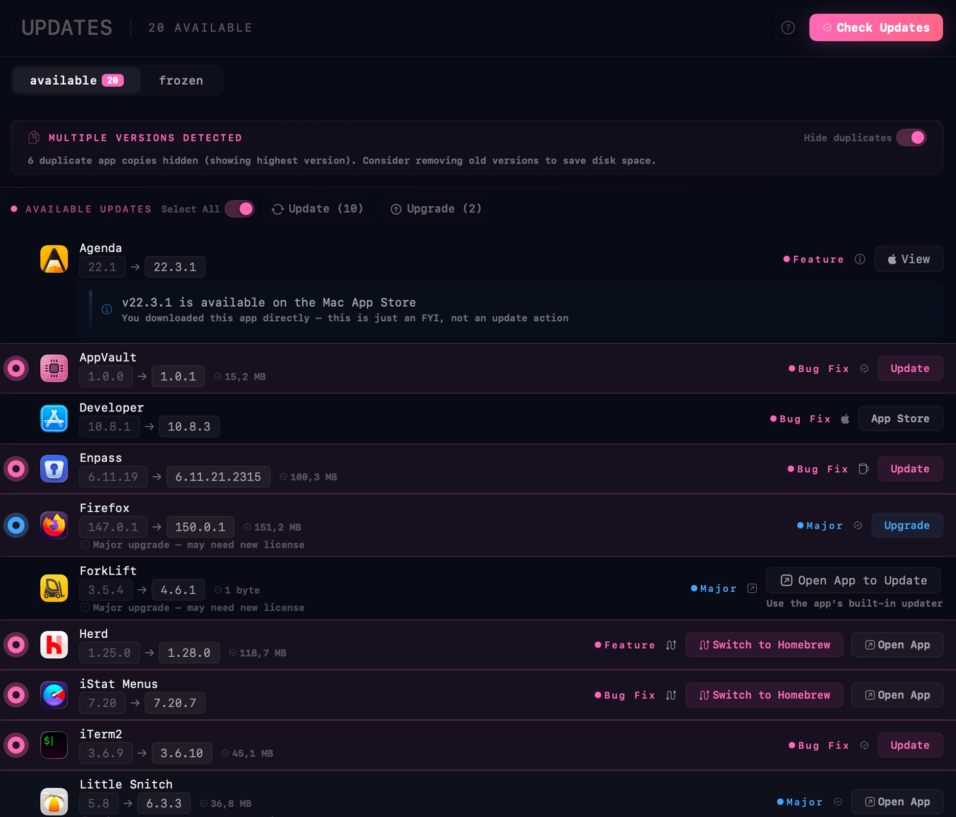 Updates view